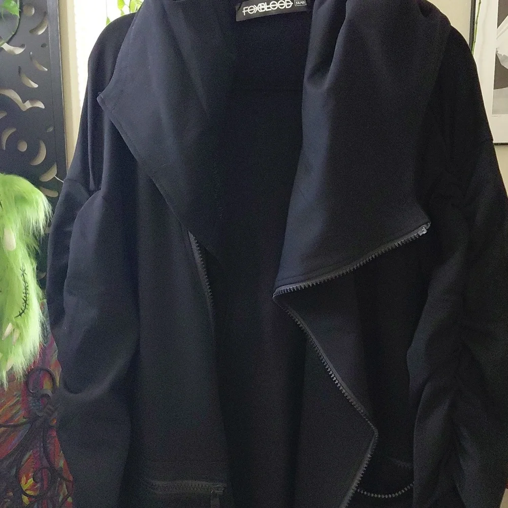 FOXBLOOD 3X WREN ASYMMETRICAL FLEECE CARDIGAN BLACK - Picture 9 of 9